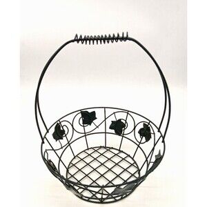 Vintage Green Metal Wire Ivy Leaf Pattern Basket